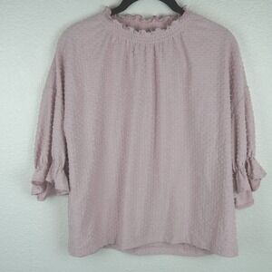 Texture & Thread Madewell Pink Dotted Ruffle Neck Swiss Dot Top‎ M